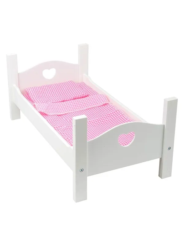 Small Foot - Wooden Doll Bed White with Bedding 4dlg