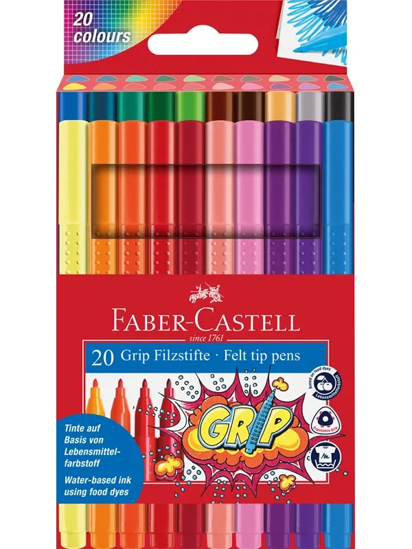 Faber-Castell Fibre-tip pens Grip Colour Marker set 20