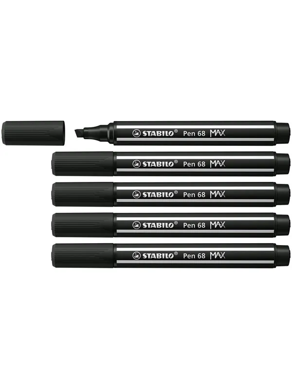 STABILO Pen 68 MAX - Fibre-tip Pen with Thick Chisel Tip - Black