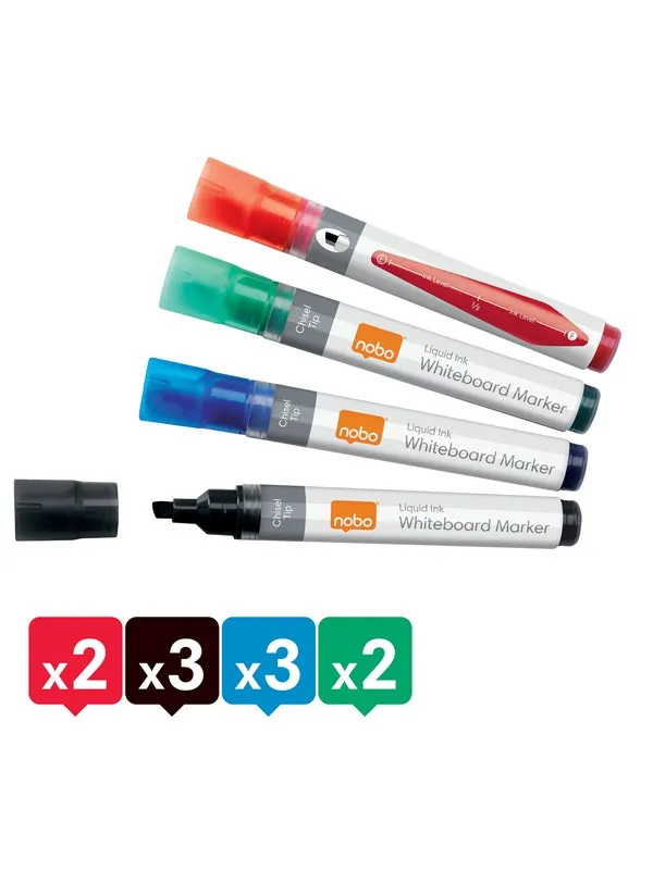Nobo  flytende blekk whiteboardpenner skrå tupp, pakke med 10 stk. Assortert