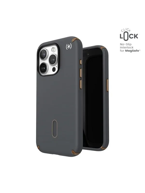 Speck Presidio2 Pro ClickLock & MagSafe - iPhone 15 Pro Case - Charcoal Gray / Cool Bronze