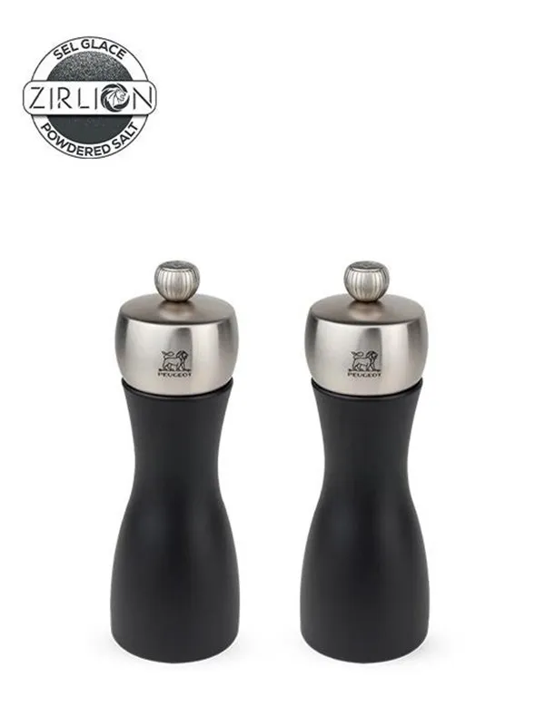 Peugeot Fidji Set of Salt and Pepper Mills in Wood and Stainless Steel Black 15 cm