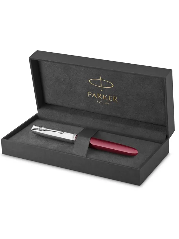 Parker 51 Fountain Pen | Burgundy Barrel with Chrome Trim | Fine Nib with Black Ink Cartridge | Gift Box