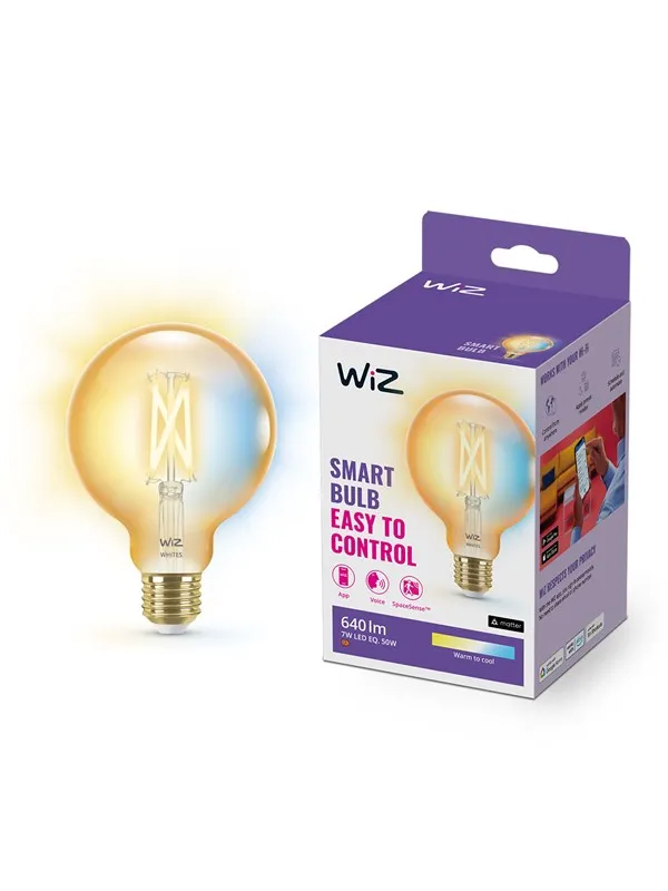WiZ Tunable G95 E27 Amber Smart Filament Bulb - Dimbar varm til kald hvit LED