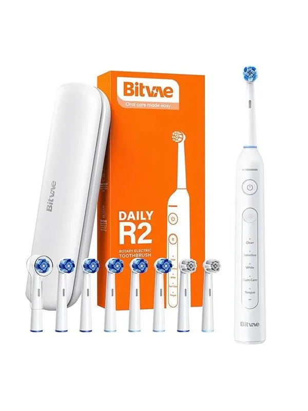 Bitvae Elektrisk tannbørste Rotary toothbrush with tips set and travel case R2 (white)