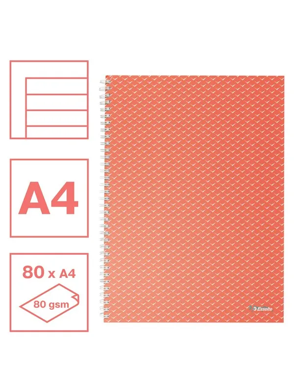 Esselte  Colour'Breeze A4 Notebook lined wirebound Coral