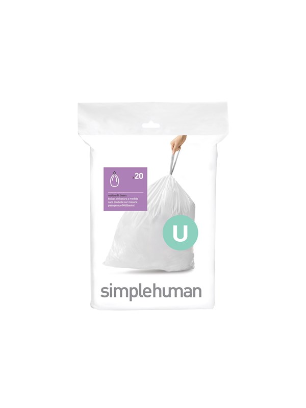 Simplehuman Kode U tilpassede søppelposer, pakke med 20, hvit