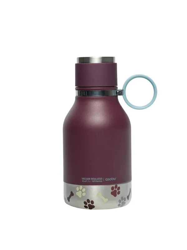 ASOBU Stainless Steel Dog Bowl Bottle Burgundy 975ml