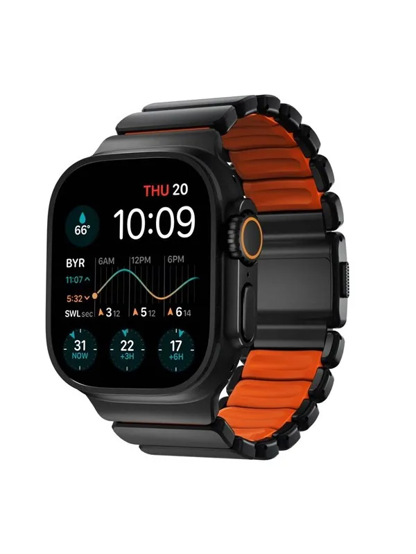Nomad Stratos Band - 49mm | Black Titanium | Ultra Orange FKM