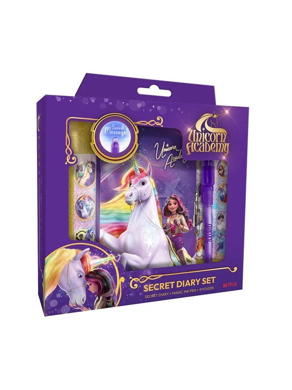 Euromic UNICORN ACADEMY Magic Diary - Diary w/magic ink pen gift box