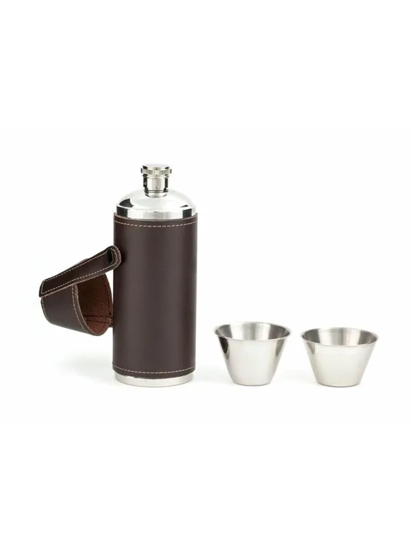 Kikkerland Camping Leather Flask Set