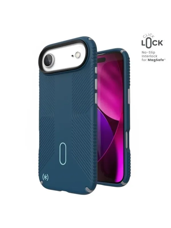 Speck Presidio2 Grip ClickLock & MagSafe - iPhone Air Case - Deep Sea / Silver Metallic / Spell Blue