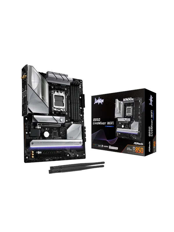 ASRock B850 LiveMixer WiFi Hovedkort - AMD B850 - AMD AM5 socket - DDR5 RAM - ATX