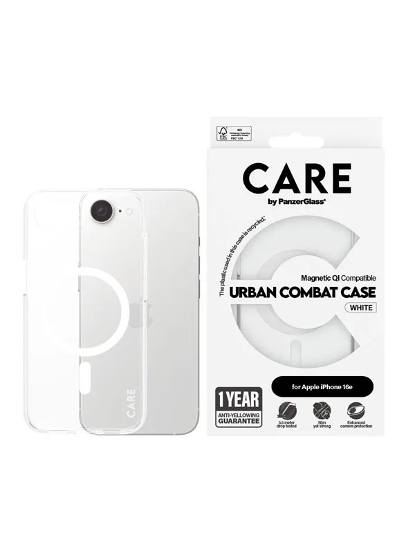 CARE by PanzerGlass Urban Combat Case Transparent w. White Qi Compatible iPhone 17e | 16e