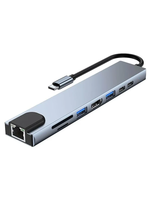 Lippa 8-in-1 87W USB-C PD 4K HDMI & Ethernet Hub USB-hub - 8 porter