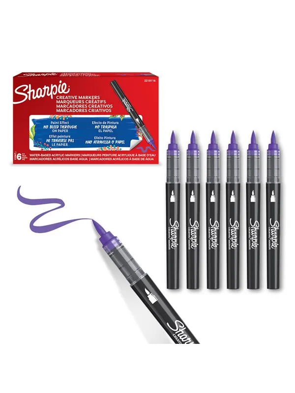 Sharpie Creative Marker Acrylic Paint Pens | Brush Tip Water-Based Paint Markers | Lilac | 6 Count