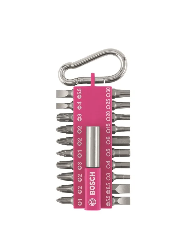 Bosch 21-delers sett med skrutrekkerbits med beltekrok (lilla)