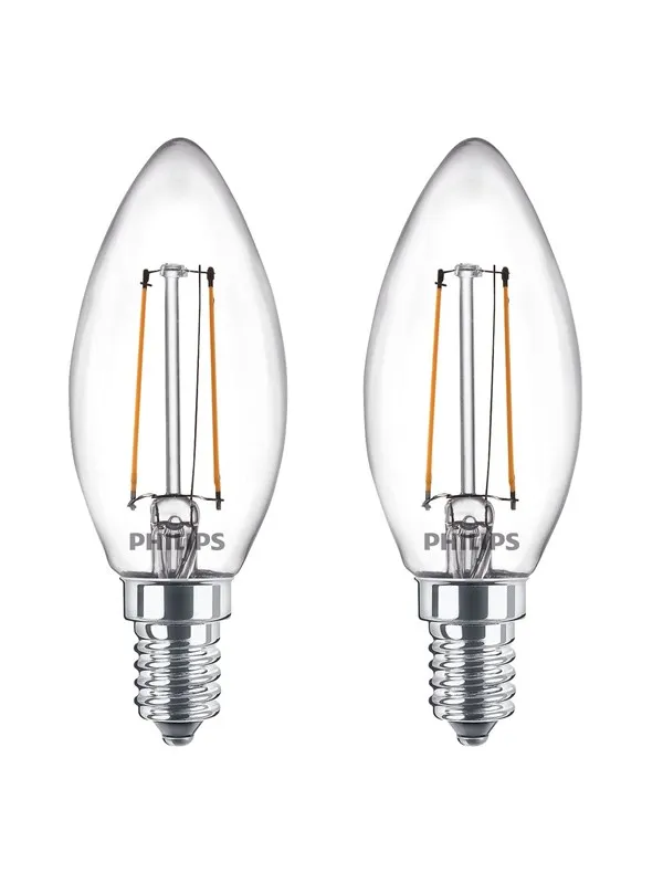 Philips LED-lyspære Classic Candle 2W/827 (25W) Clear 2-pack E14