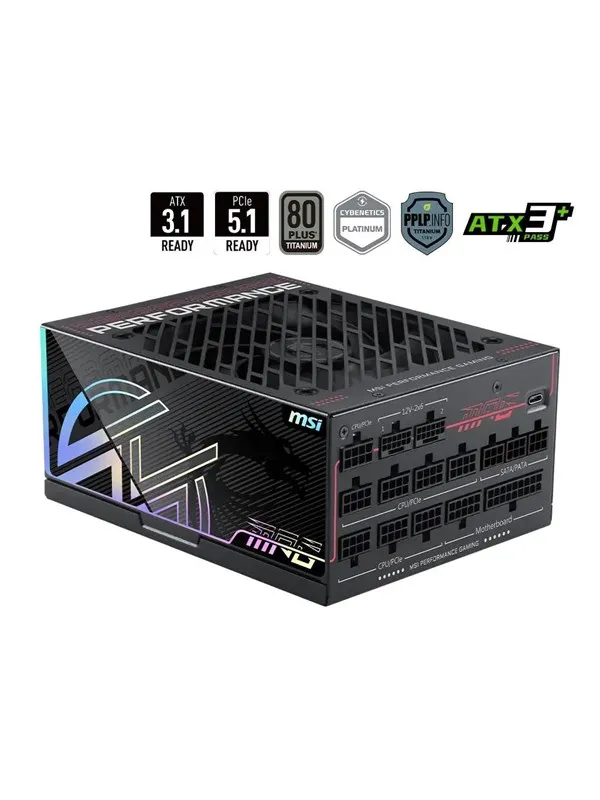 MSI MPG Ai1300TS PCIE5 Strømforsyning (PSU) - 1300 Watt - 135 mm - ATX 3.1 - 80 Plus Titanium sertifisert