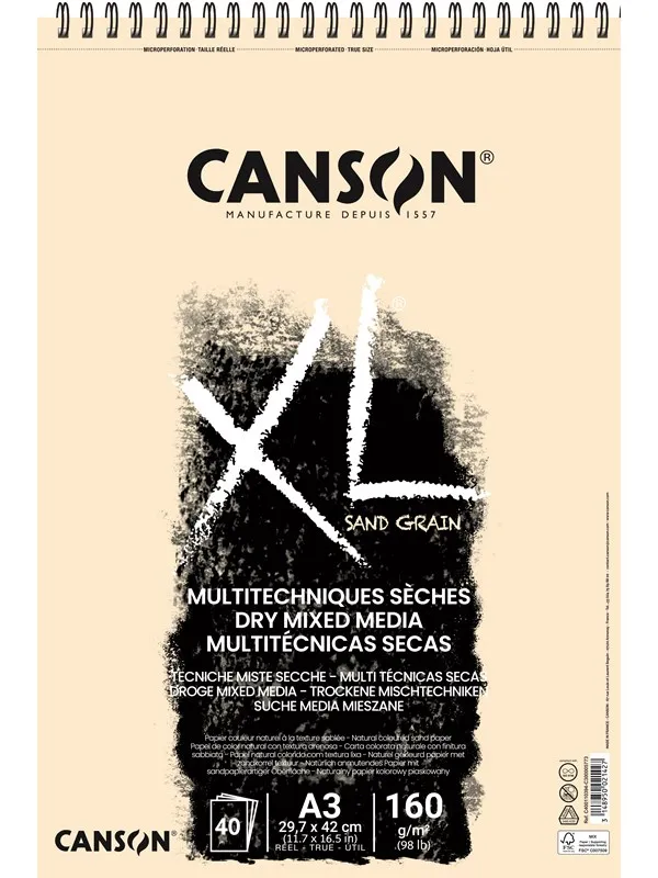Canson XL Sand Grain A3 160G Natural Spiral 40 SH