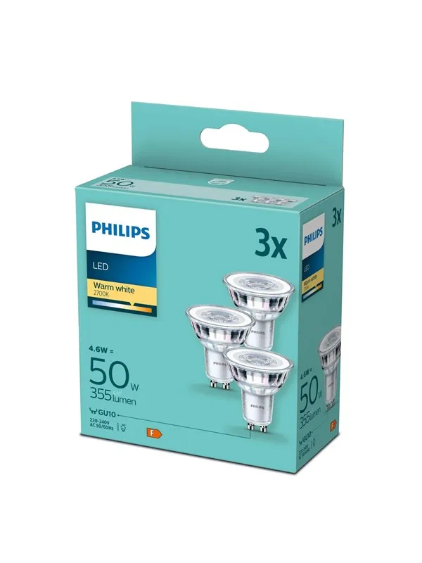 Philips LED-lyspære PAR16 4.6W/827 (50W) 36° 3-pack GU10