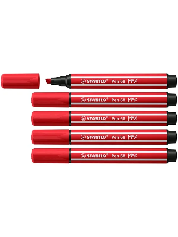 STABILO Pen 68 MAX - Fibre-tip Pen with Thick Chisel Tip - Carmine Red