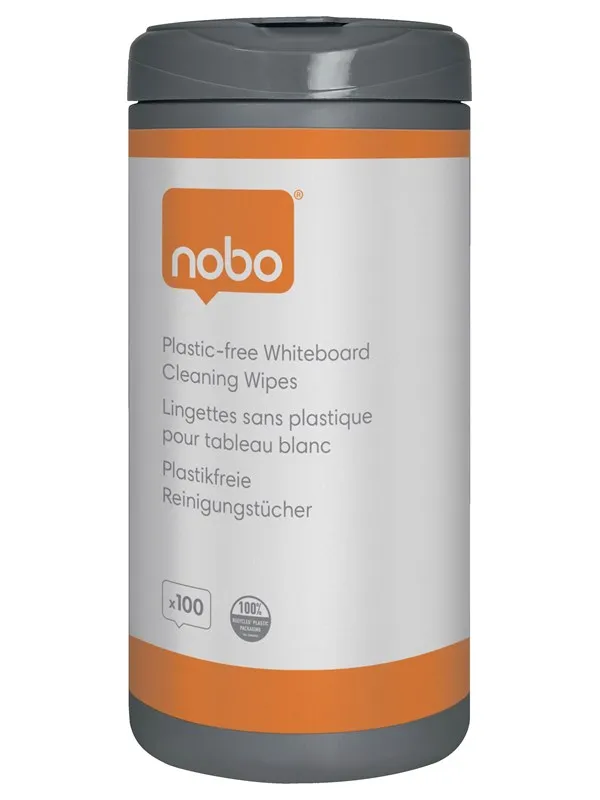 Nobo plastfrie rengjøringsservietter for whiteboardtavler - pakke med 100