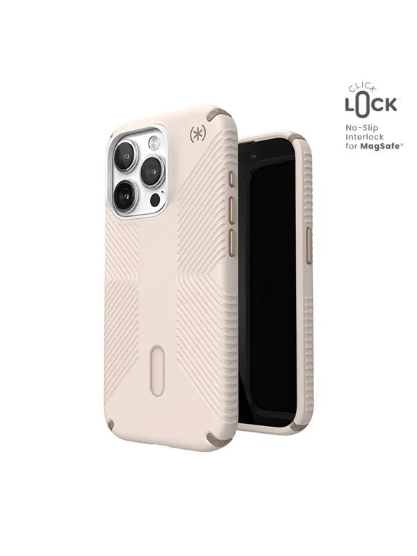 Speck Presidio2 Grip ClickLock & Magsafe - iPhone 15 Pro Case - Bleached Bone / Heirloom Gold / Hazel Brown