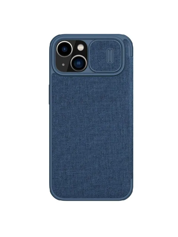 Nillkin Qin Cloth Pro Case Case for iPhone 14 Plus Camera Cover Holster Cover Case with Flip Blue