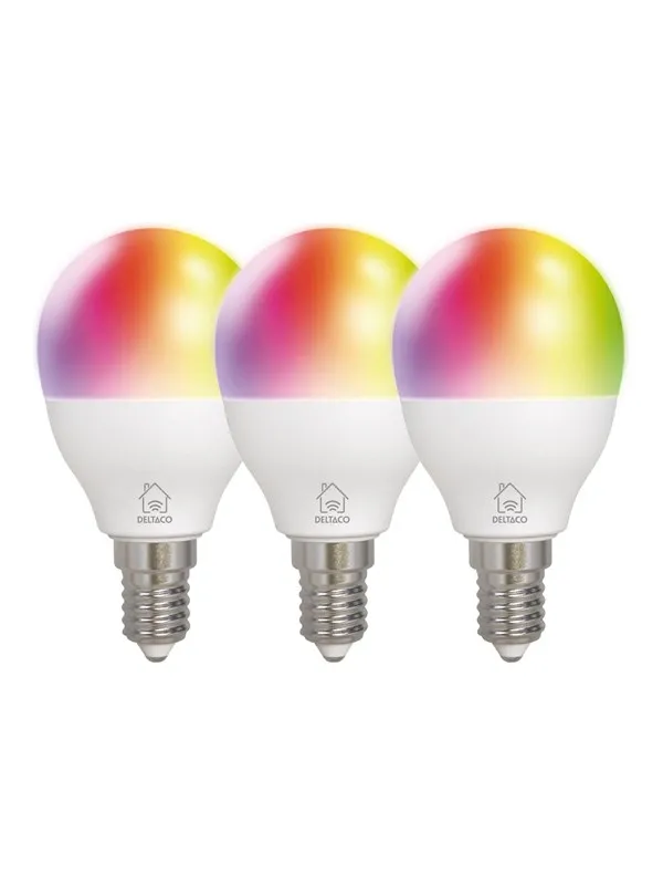 Deltaco Smart - LED light bulb - E14 - 5 W - RGB light - 2700-6500 K - white (pack of 3)
