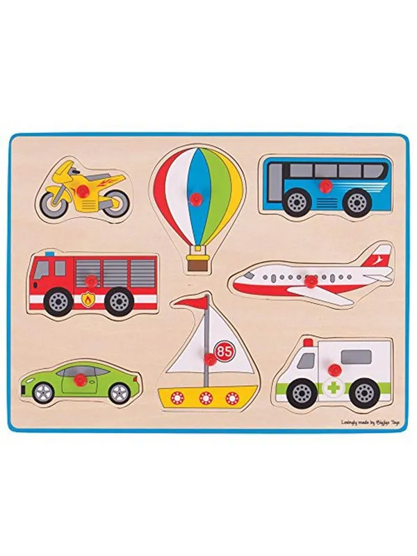Bigjigs Wooden Stud Puzzle Vehicles 8 pieces. Tre