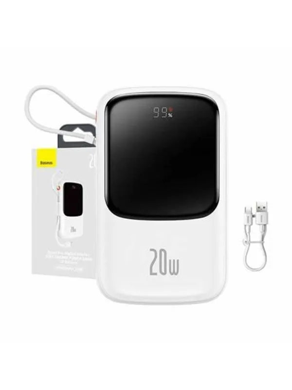 Baseus Powerbank Qpow PRO with cable USB-C 2xUSB 10000mAh 20W (White) Nødlader - Hvit - 10000 mAh