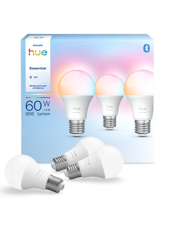 Philips Hue Essential A60 - E27 smartlyspære - 806 lm - 8 W - 3-pakning
