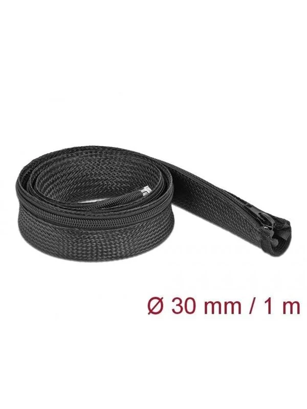 DeLOCK Braided Sleeve with zip fastener heat-resistant 1m x 30mm