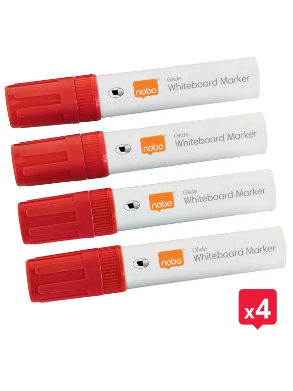 Nobo  Glide whiteboardpenner stor skrå tupp, pakke med 4 stk. Rød