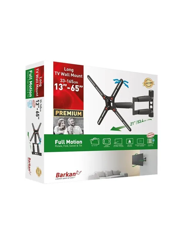 Barkan BM343LP mounting kit - full-motion - for LCD display/ curved LCD display - black - Max 36.2 kg - recommended for 65"