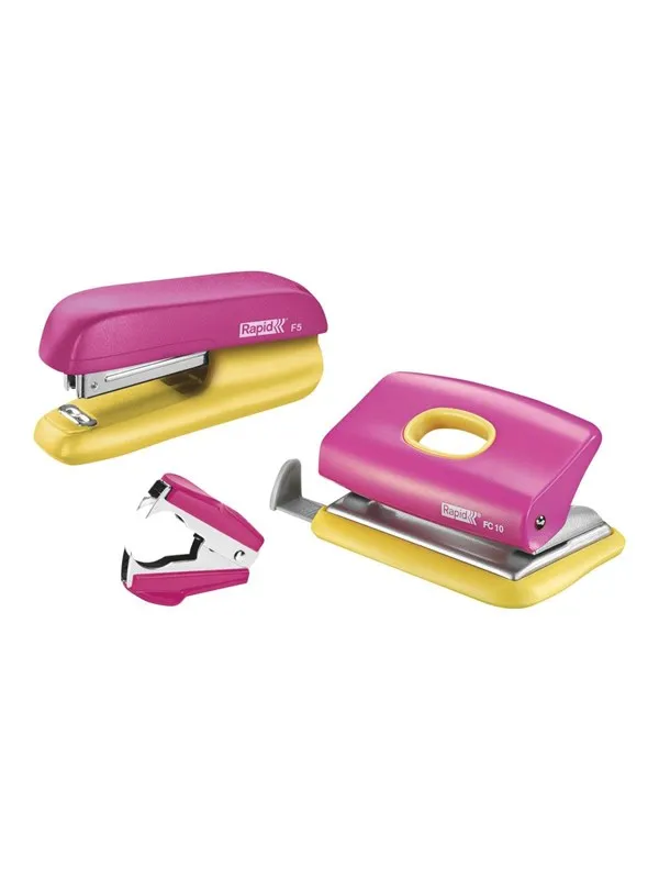 Rapid Stifte- & Hullemaskin Mini sett  F5+FC10+C2 Blister Rosa/Gul