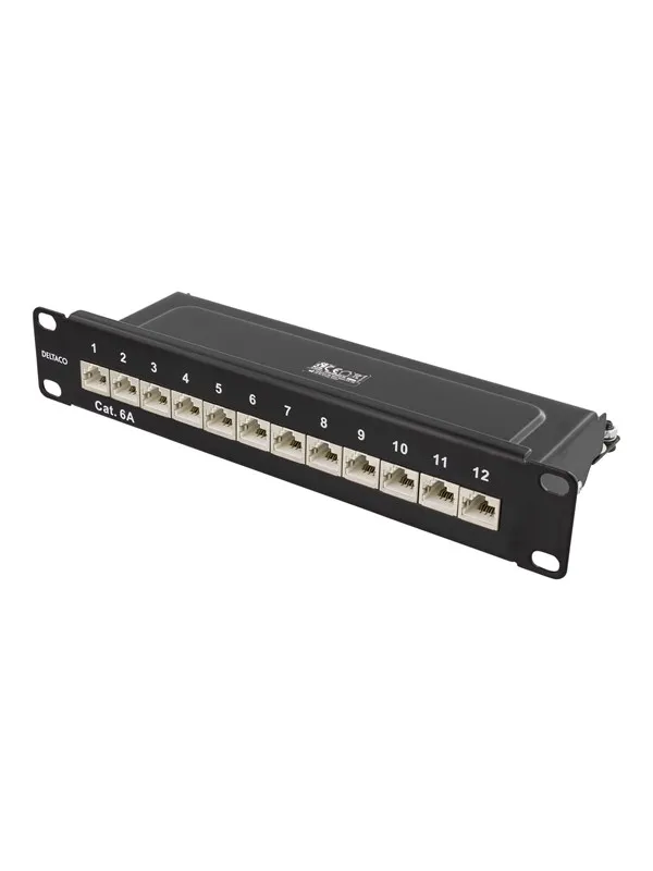 Deltaco 10-PATCH15 10" patch panel 12xRJ45 Cat6a STP 10Gbps metal black