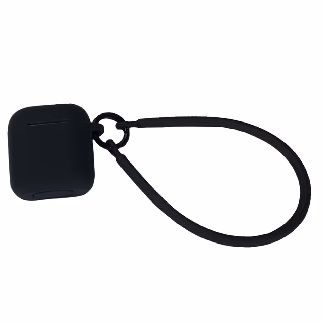Silicone Protective Case with Wrist Strap Lanyard compatible with Apple AirPods Pro - Black Anti-Loss Cover with Dust Plug