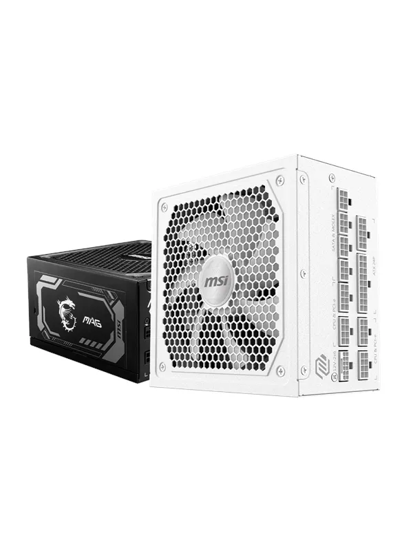 MSI MAG A1000GL PCIE5 WHITE Strømforsyning (PSU) - 1000 mAh - 135 mm - ATX 3.1 - 80 Plus Gold sertifisert