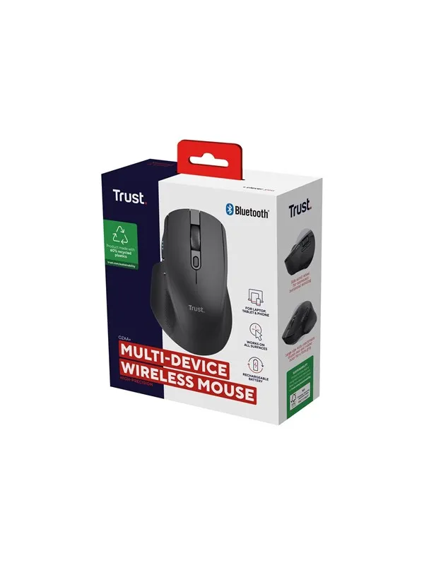 Trust Ozaa+ - mouse - multi-device - Bluetooth 2.4 GHz - black - Mus - Optisk - 6 - Svart