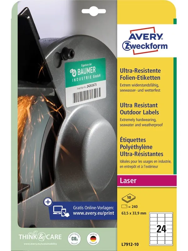 Avery Ultra Resistant Outdoor-etiketter, 63,5 x 33,9 mm, 240 Etiketter, Hvit