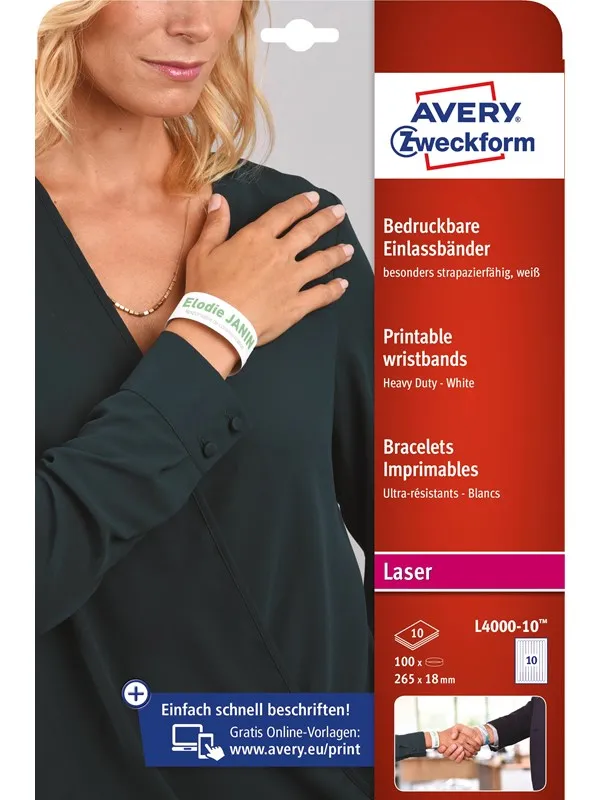 Avery Armbånd, 265 x 18 mm, 100 Deler, Hvit