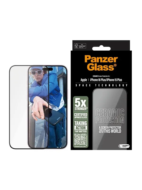 PanzerGlass Ceramic Screen Protector iPhone 16 Plus | Ultra-Wide Fit