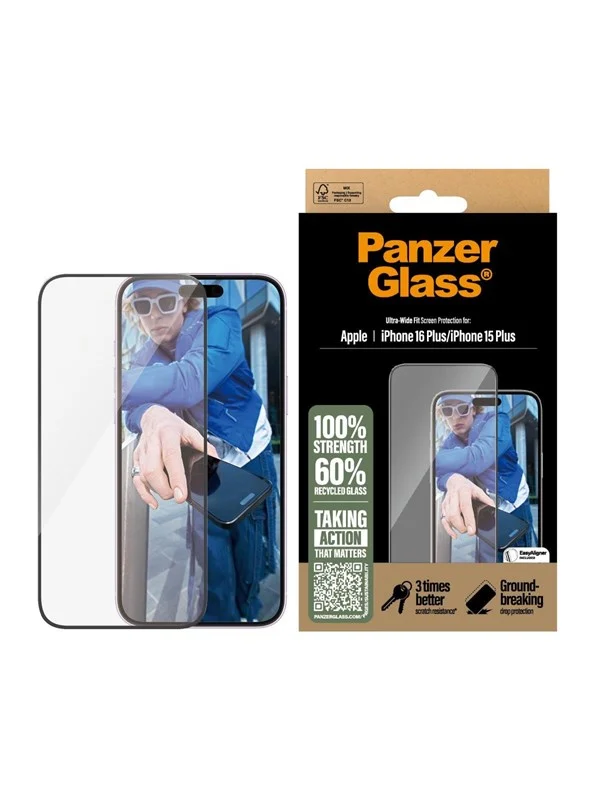 PanzerGlass Screen Protector iPhone 16 Plus | Ultra-Wide Fit