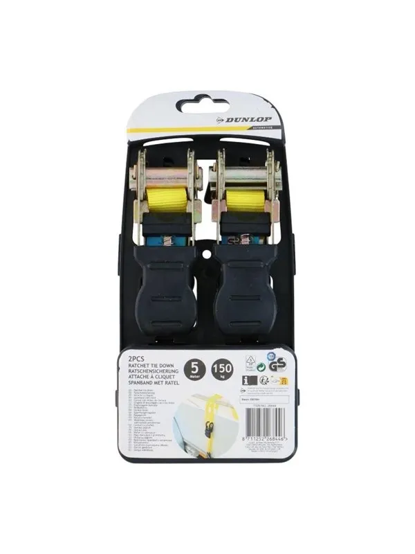 Dunlop - Ratchet Tie Down Strap with Locking Mechanism 5 m / 150 kg 2 pcs