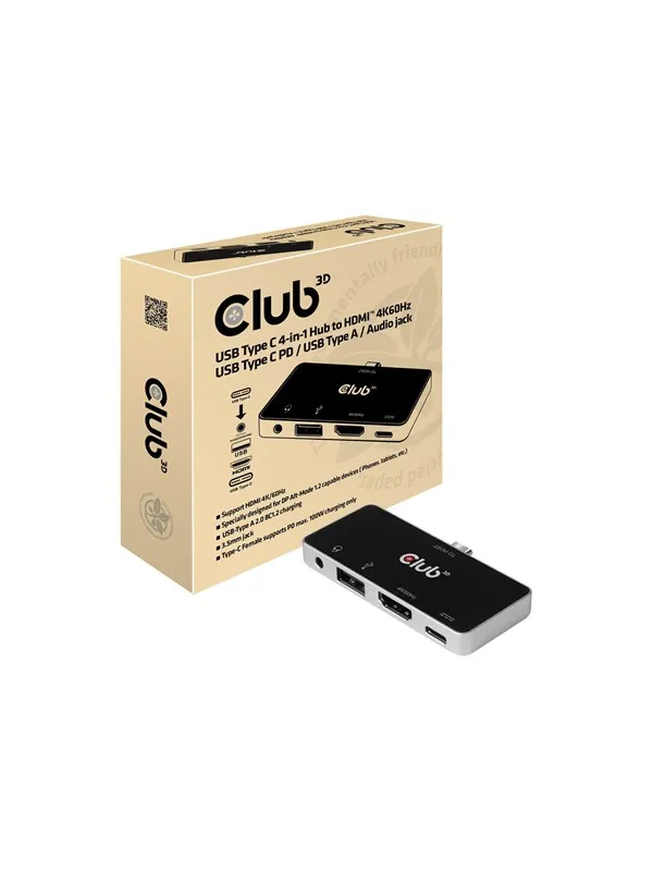 Club 3D USB Type C 4-in-1 Hub - docking station - USB-C - HDMI