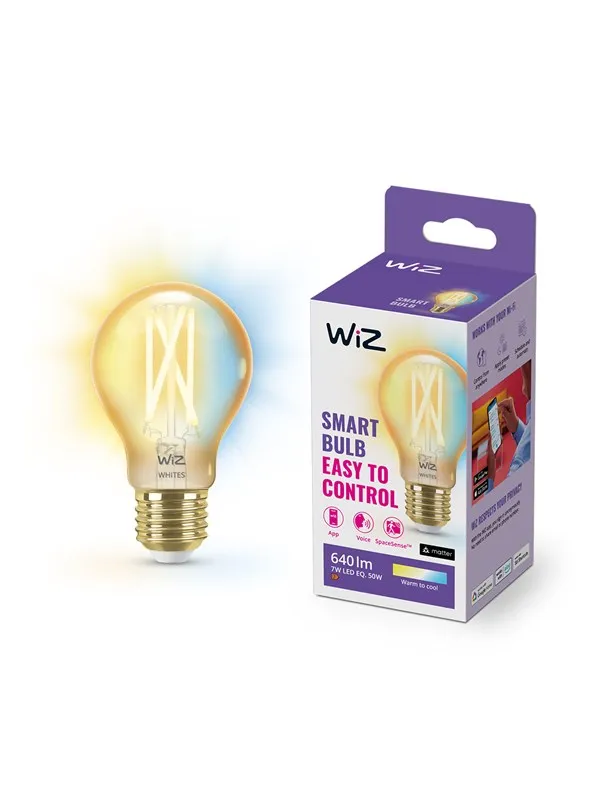 WiZ Tunable A60 E27 Amber Smart Filament Bulb - Dimbar varm til kald hvit LED