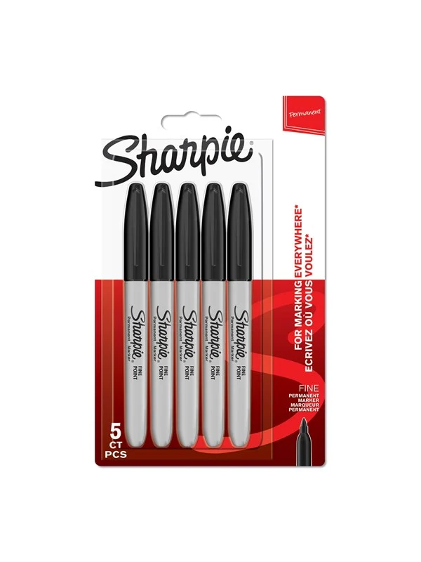 Sharpie Permanent Markers | Fine Point | Black | 5 Count