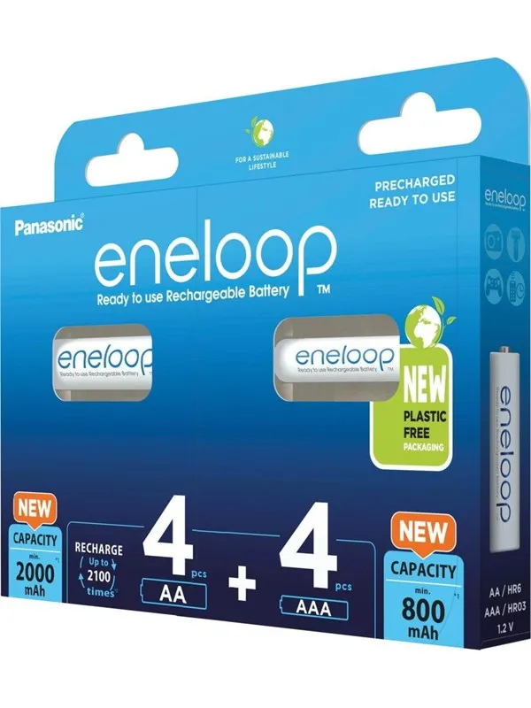 Panasonic eneloop BK-KJMCDE44E - Battery - (4 AA batteries 4 AAA batteries) 8 x AA / AAA - NiMH - ( rechargeable )